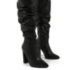 Yours Black Wide Fit PU Heeled Knee High Block Boots