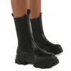 Boston Black Wide Fit Calf High Chunky Sole Boots