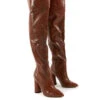 Hometown Wide Fit Tan Croc Over The Knee Heeled Boots