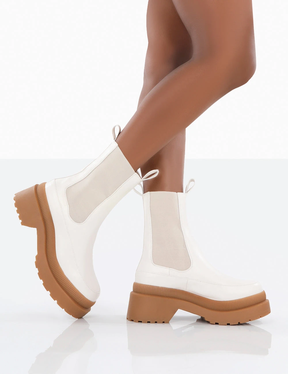 Rise Wide Fit Platform White Chunky Rubber Sole Chelsea Boots - Image 4