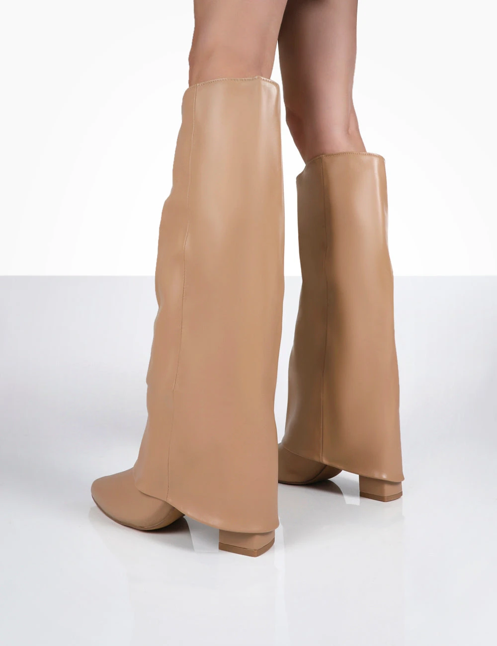 Zendaya Nude Pointed Toe Knee High Block Boots - Image 3