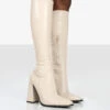 Caryn Stone PU Knee High Block Heeled Boots