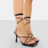 Euphoria Black PU Square Toe Lace Up Mid Heels