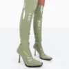 Jenine Green Patent Over The Knee Stiletto Heeled Boots