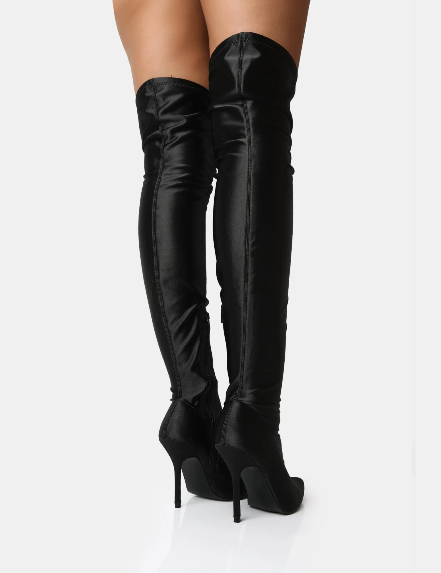 Instinct Black Lycra Pointed Toe Stiletto Thigh High Boots - Image 3