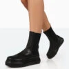 Pisa Black Pu Chunky Rubber Sole Chelsea Boots