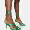 Scout Lime Grain PU Clear Perspex Pointed Toe Diamante Strappy Heels