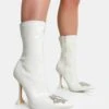 Modena Ecru Patent Diamante Broach Cake Stand Heel Ankle Boot