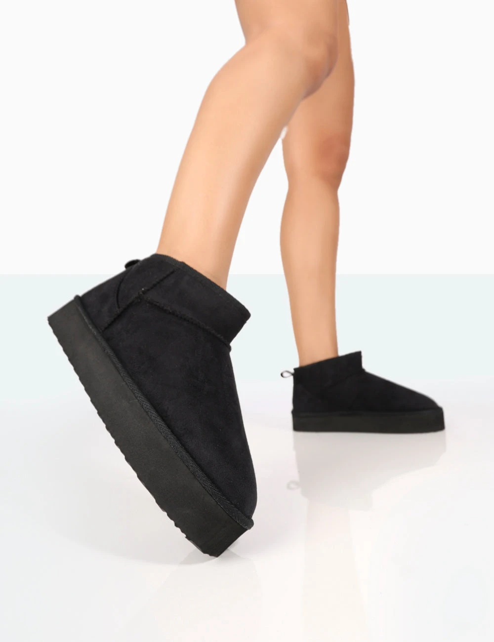 Shorty Black Faux Suede Ultra Mini Chunky Ankle Boot - Image 3
