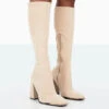 Caryn Taupe Faux Suede Knee High Block Heeled Boots