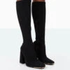Caryn Black Faux Suede Knee High Block Heeled Boots