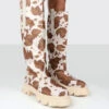 Amber X Public Desire Genius Cow Print Platform Knee High Chunky Sole Boot