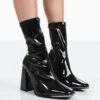 Liberty Wide Fit Black Patent Sock Block Heeled Ankle Boots