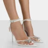 Pearly Pearlescent White Wrap Around Party Pointed Toe Stiletto Court Heels