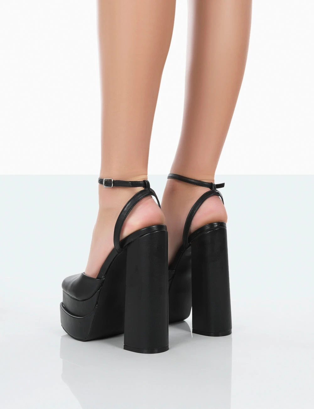 Moonchild Black Pu Closed Toe Statement Platform Block Heels - Image 2