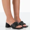 Play Nice Black PU Woven Square Toe Block Mid Heeled Sandals