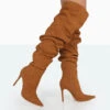 Lariza Tan Faux Suede Pointed Toe Stiletto Over The Knee Boots