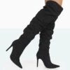Lariza Black Faux Suede Pointed Toe Stiletto Over The Knee Boots