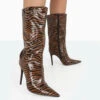 Wanda Camel Zebra PU Pointed Toe Stiletto Knee High Boots
