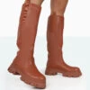 Genius Tabacco Tan Pu Knee High Chunky Sole Boots