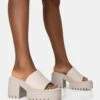 Sabeena Ecru Chunky Mule Round Toe Mid Heel Sandals