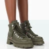 Hike There Khaki Pu Lace Up Chunky Sole Winter Boots