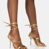 Nobu Gold Lace Up Round Toe Perspex Stiletto Heels