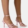 Mademoiselle Baby Pink Satin Strappy Square Toe Mid Stiletto Heels