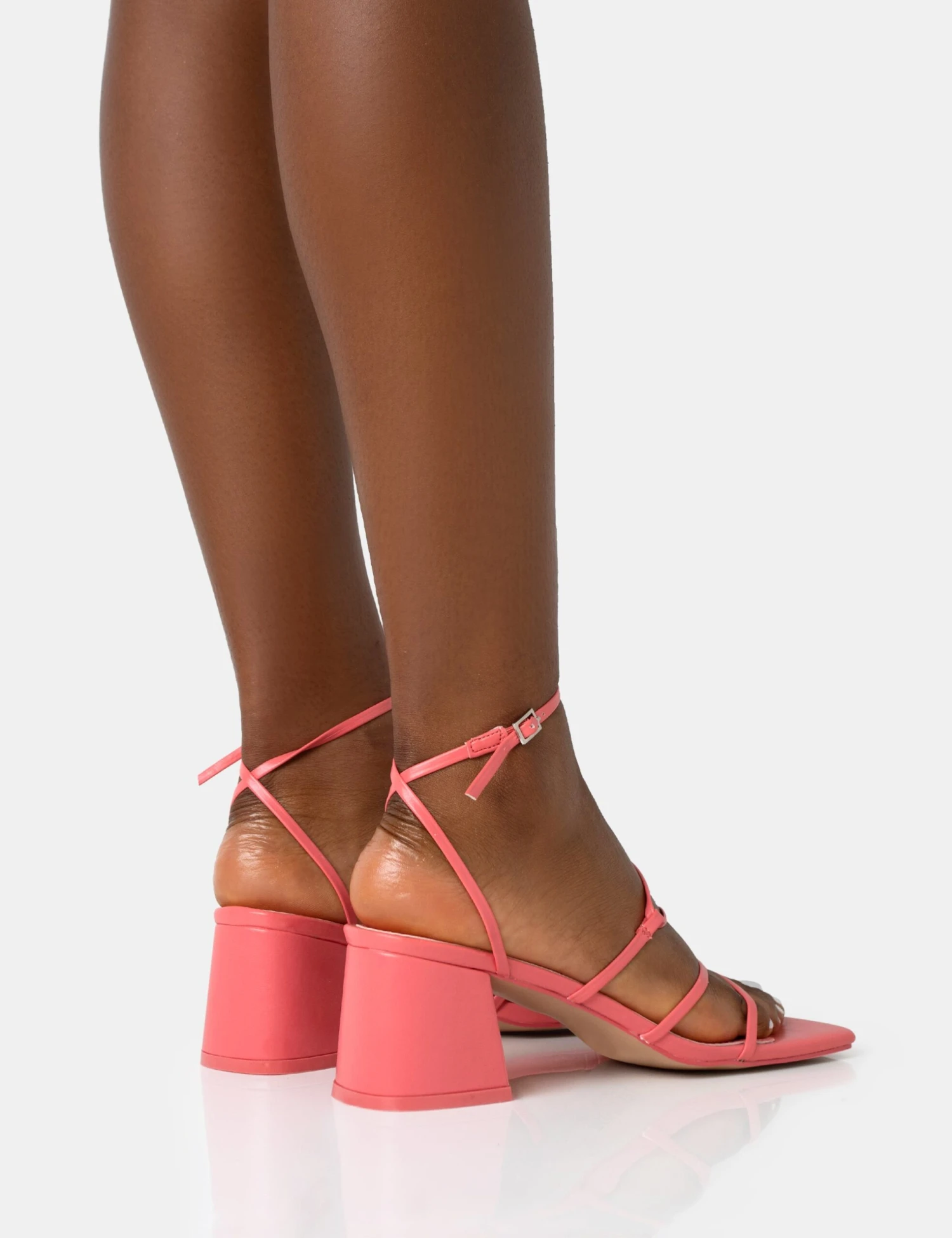 Dayla Coral PU Strappy Square Toe Block Mid Heel Sandals - Image 4