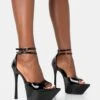 Vortex Black Patent Platform Barely There Pointed Toe Stiletto Heels