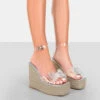 Ocean Beach Nude Patent Bow Platform Wedge Heels