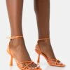 Bree Orange Patent Barely There Square Toe Mid Stiletto Heels