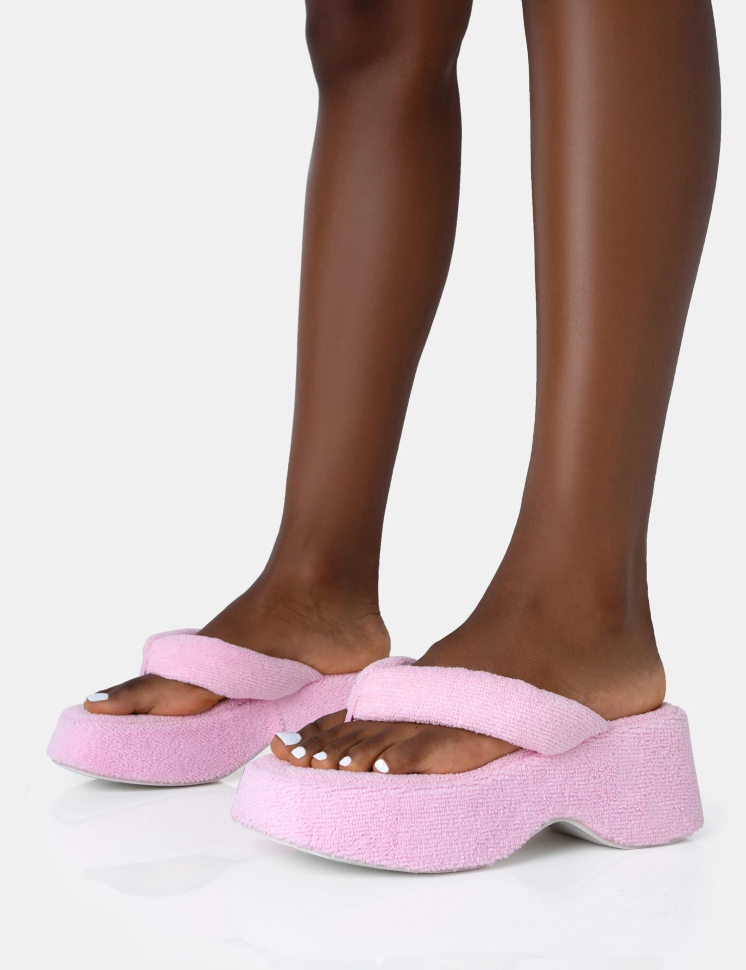 Havana Pink Towelling Flip Flop Chunky Platform Sandals - Image 3