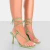 Harriet Green PU Square Toe Lace Up Heels