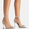 Twilight Silver Perspex Diamante Bow Pointed Court Stiletto Heel