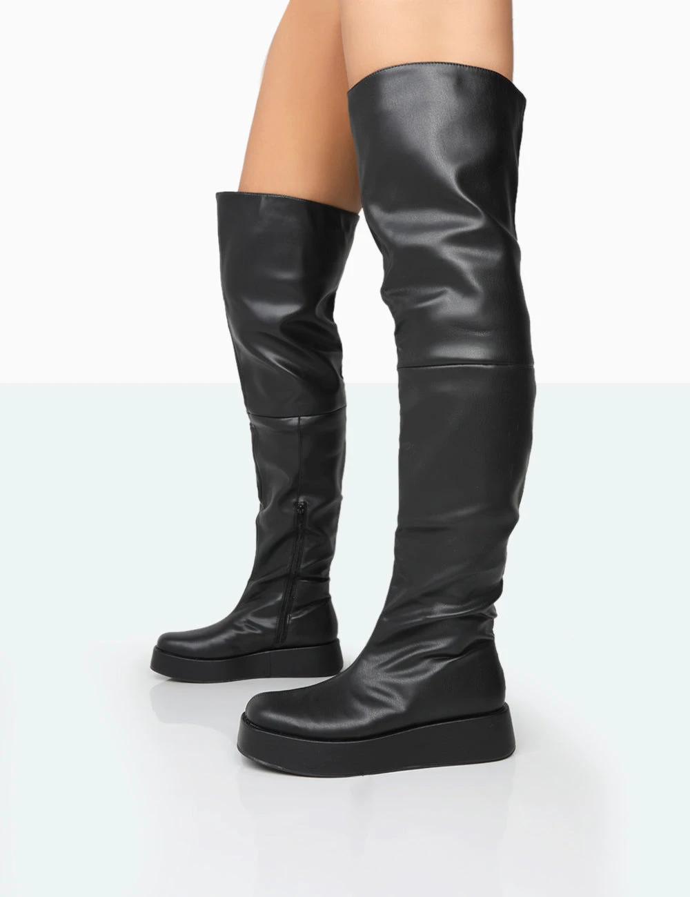 Erica Black Pu Chunky Platform Over The Knee Boots - Image 2