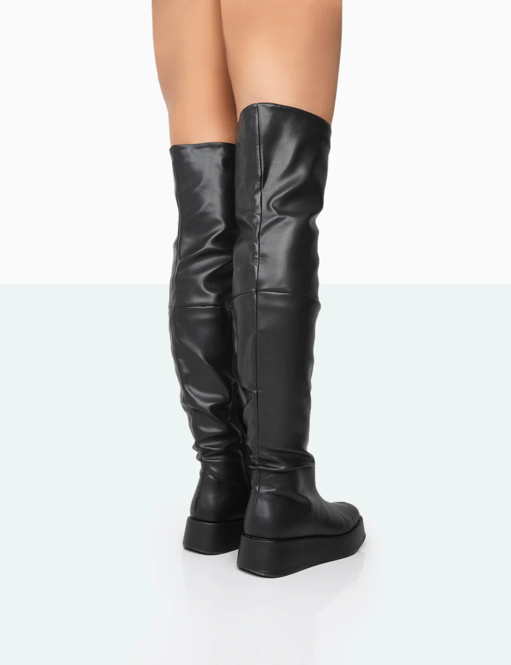 Erica Black Pu Chunky Platform Over The Knee Boots - Image 3