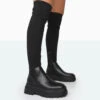 Happier Black Boucle Knit Over The Knee Boots