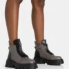 Astra Wide Fit Grey And Black Zip Front Chunky Ankle Boots