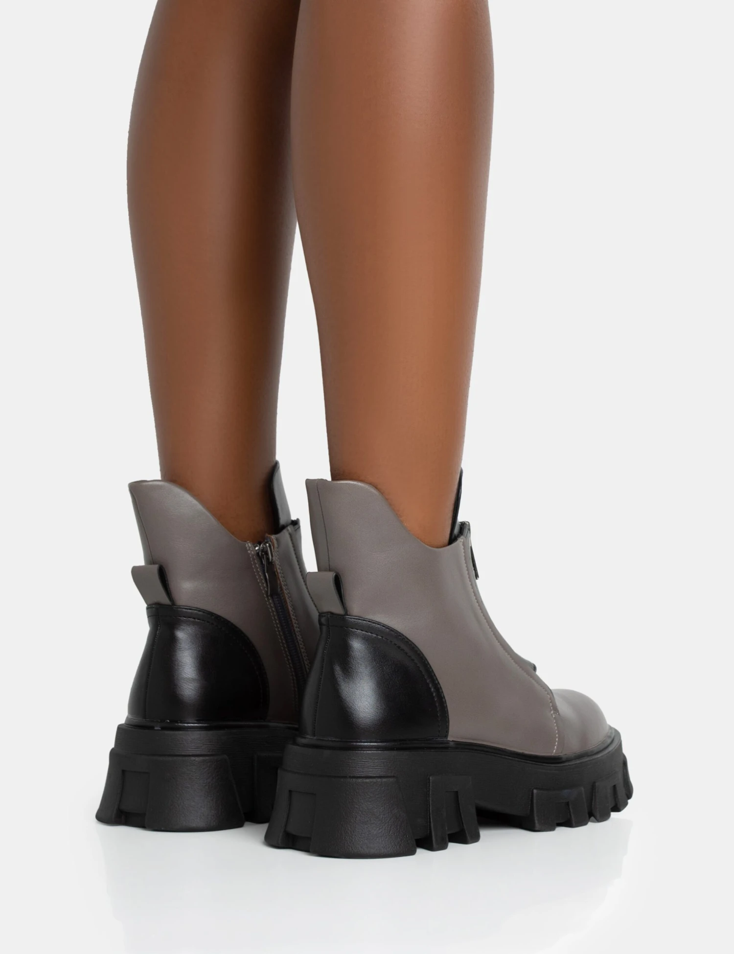 Astra Wide Fit Grey And Black Zip Front Chunky Ankle Boots - Image 4
