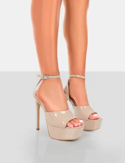 Just Kidding Nude Patent Platform High Heels
