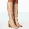 Apology Nude Patent Croc Knee High Block Heel Boots