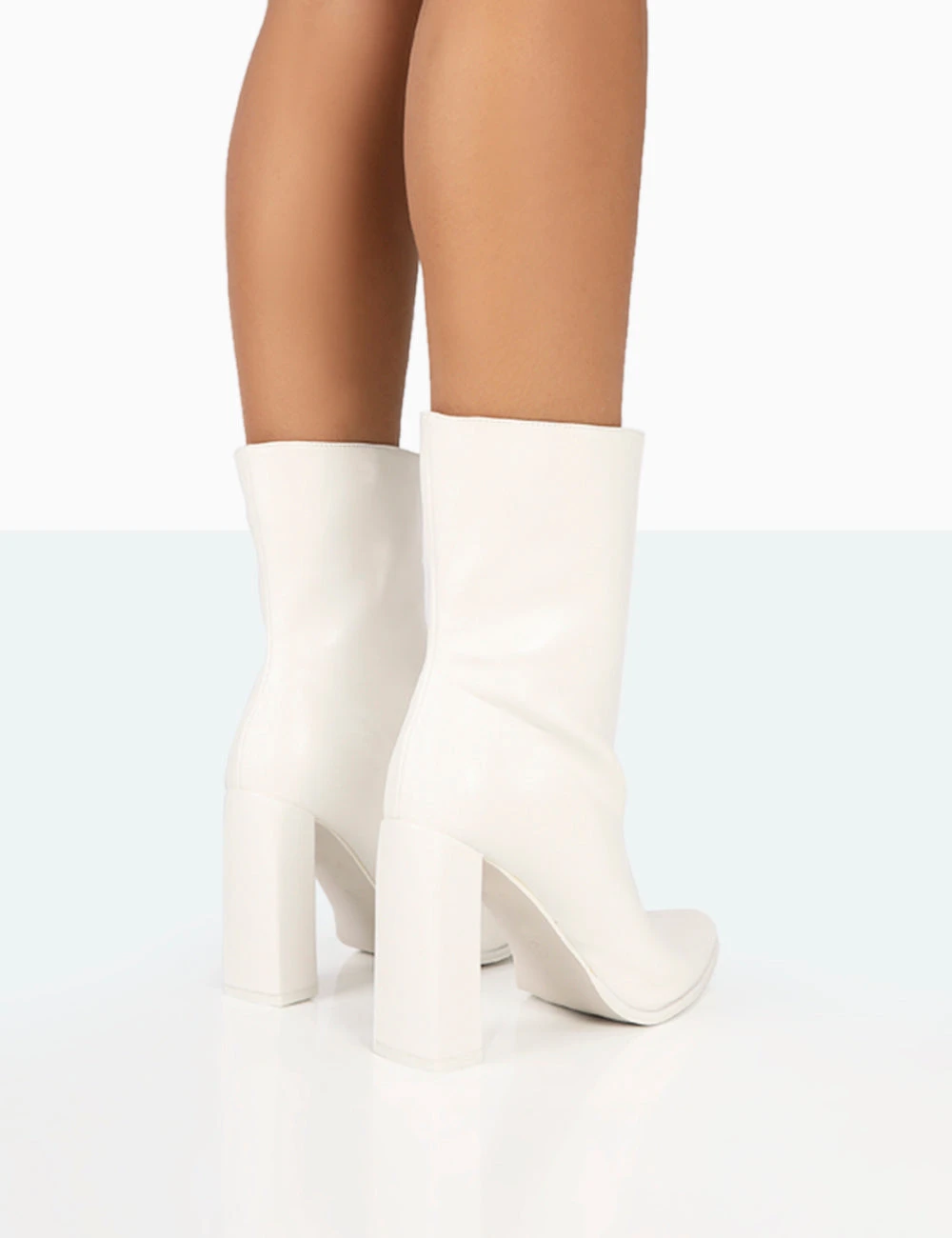 Bridget White PU Pointed Toe Block Heeled Ankle Boots - Image 4