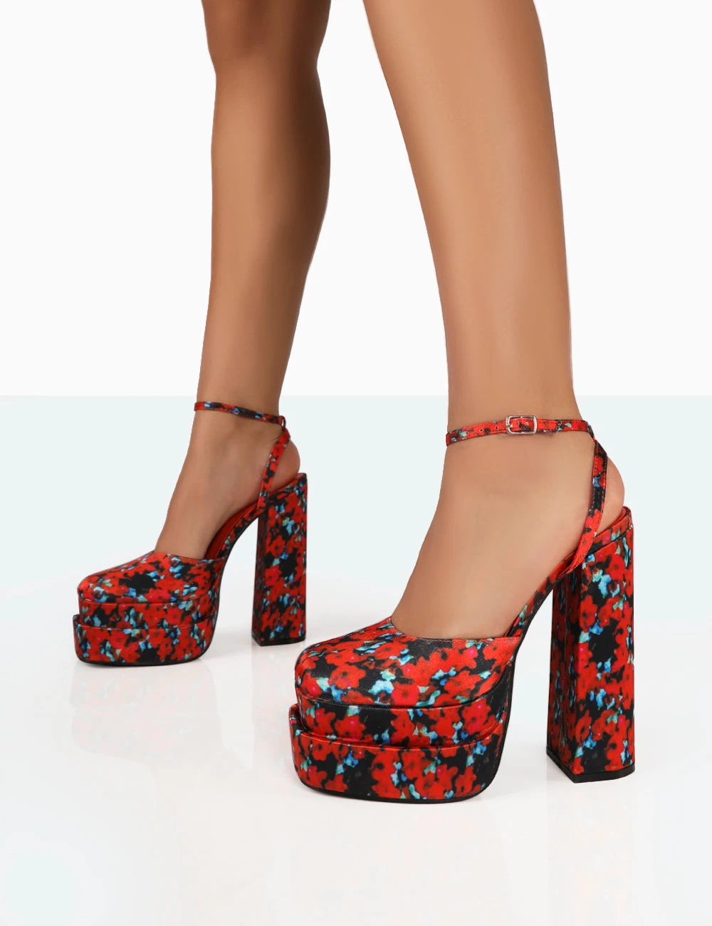 Moonchild Floral Satin Closed Toe Statement Platform Block Heels - Image 4