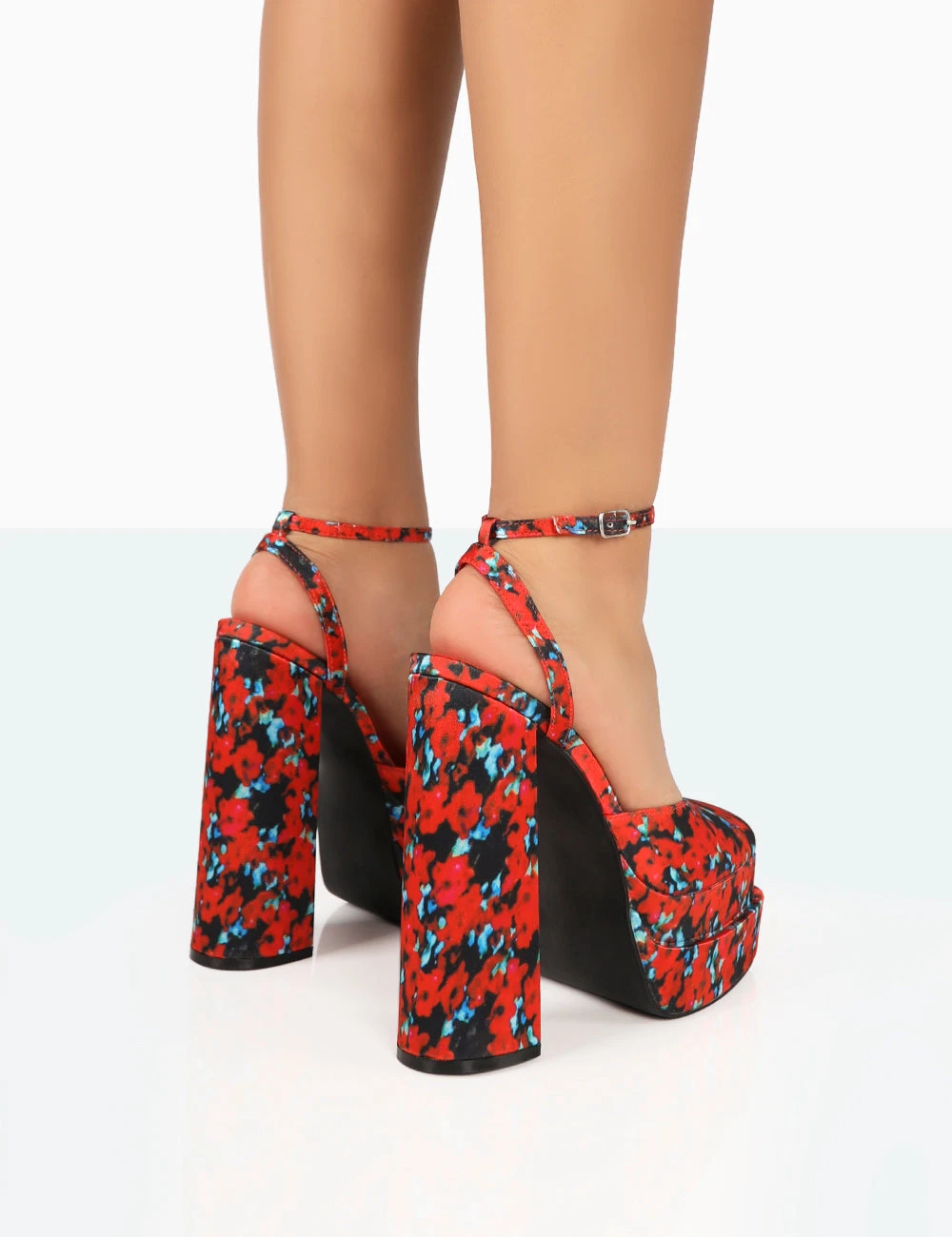 Moonchild Floral Satin Closed Toe Statement Platform Block Heels - Image 5