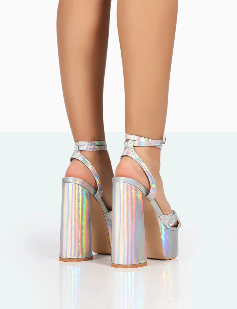 Leo Edition Silver Holographic Metallic Platform High Heels - Image 4