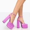 Moonchild Purple Satin Closed Toe Statement Platform Block Heels