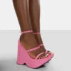 Duke Pink Strappy Square Toe Platform Wedge High Heels