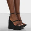 Duke Black Strappy Square Toe Platform Wedge High Heels