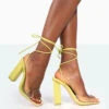 Date-Night Wide Fit Lime Croc Lace Up Clear Perspex Square Toe Heels
